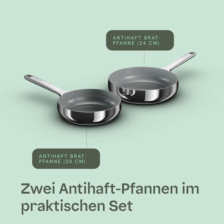 BergHOFF Home Pfannenset - 2-tlg. - Antihaft-Pfanne ohne PFAS – beschichtete Pfannen – Edelstahlpfan