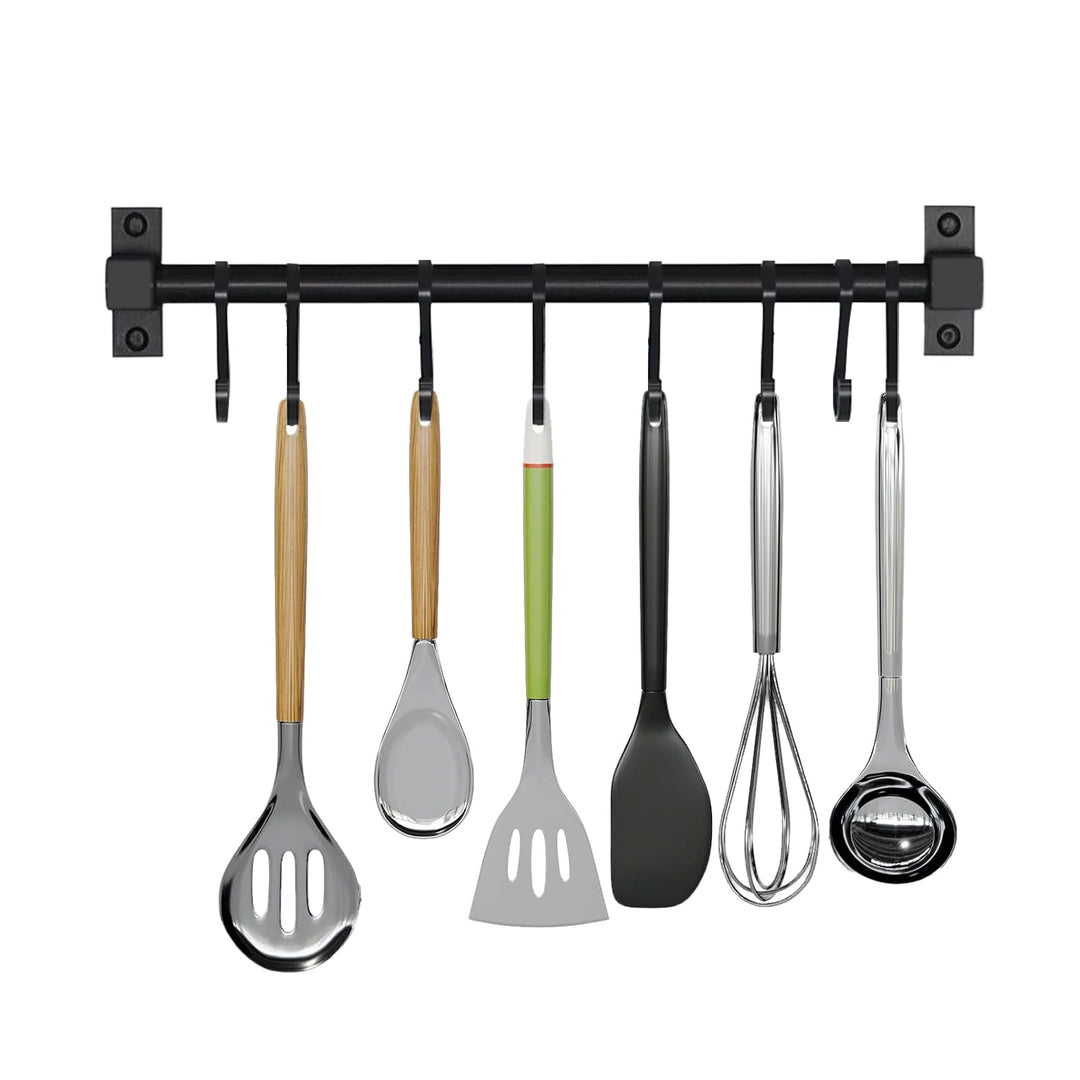 Smallboutique Schwarzer Aluminium-Utensilienhalter, Küchenregal zur Wandmontage, Küchenschienen-Pfan