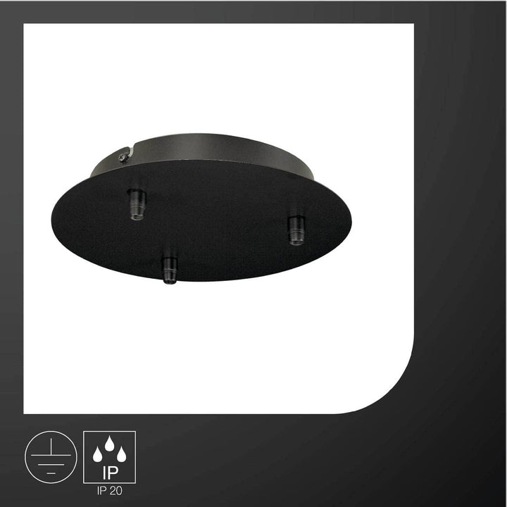 SLV Deckenrosette Fitu 3-er Rosette, rund, inklusiv Zugentlastungen, schwarz 132610, 22 x 22 x 5,4 c