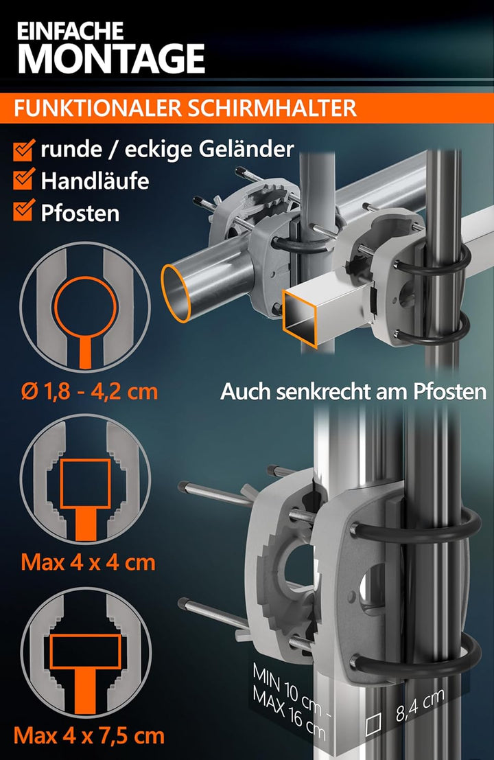 4smile Sonnenschirm Balkon SunnyShade - Sonnenschutz Balkon 3-in-1 SET, Anthrazit - UPF 50+ Sonnensc