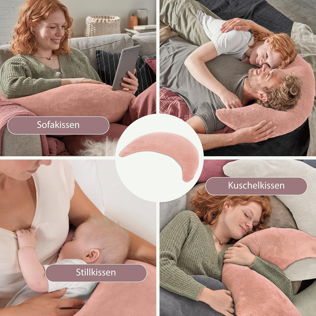 Theraline Plüschmond Stillkissen, Kopfkissen und Nackenkissen mit Perlen, ergonomisches Kissen zum S