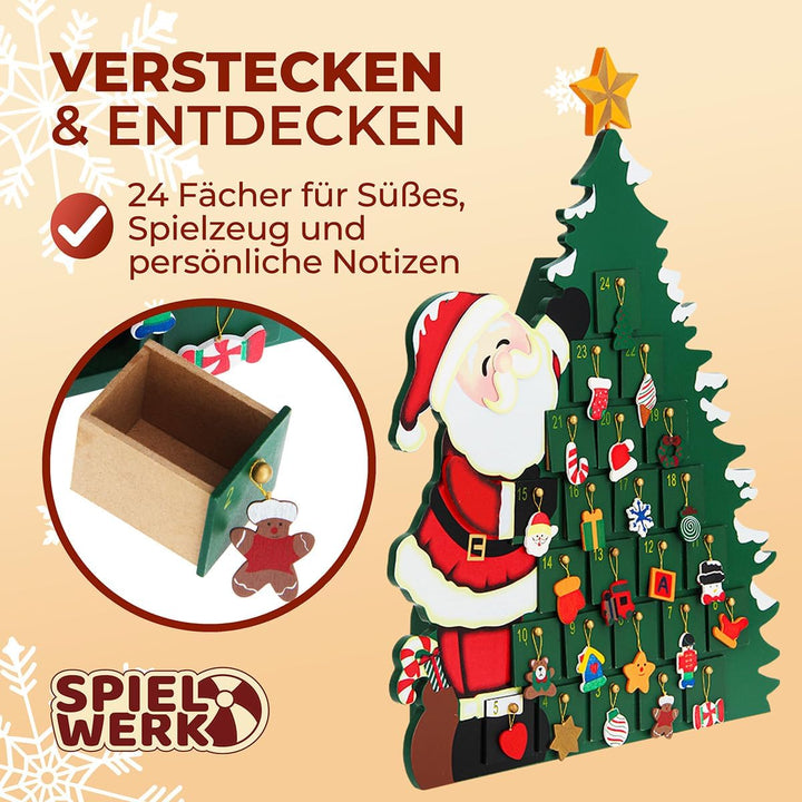 SPIELWERK® Adventskalender Weihnachtsmann zum Befüllen 24 Türchen wiederverwendbar Bunt Bemalt Weihn