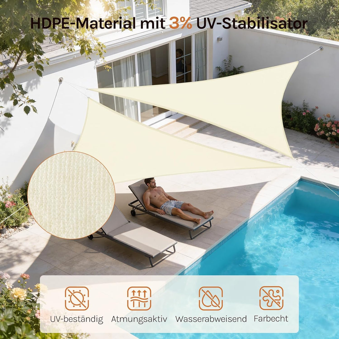 WOLTU Sonnensegel Premium HDPE Wetterbeständig Atmungsaktiv 95% UV Schutz Segeltuch 180 g/m² Sonnens
