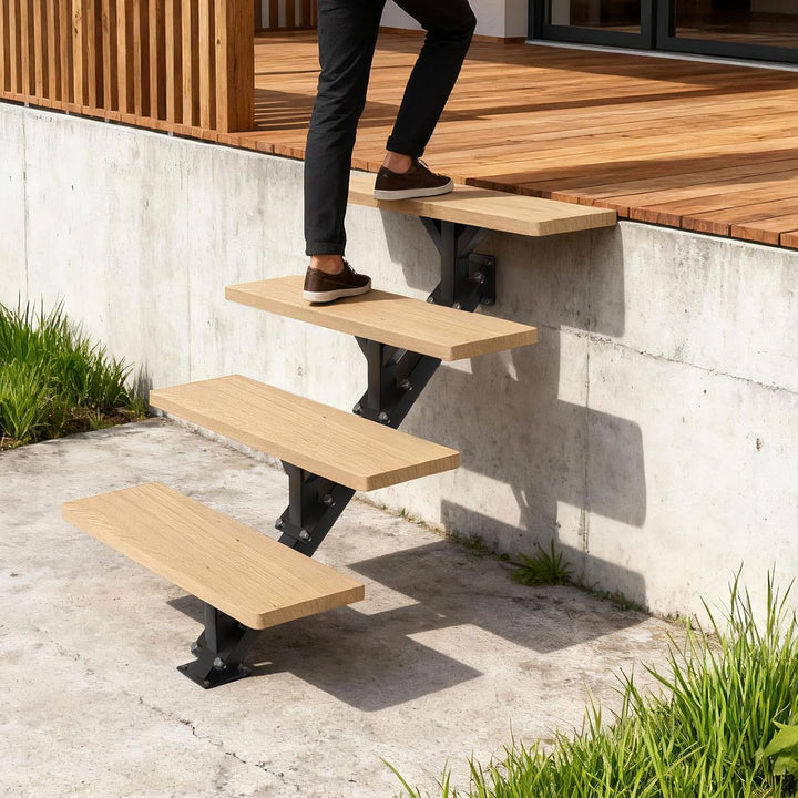 3 Stufen Metall Treppenwange mit Stahl-Setzstufe für Deckhöhe 48cm | Treppenstufen mit vorgebohrten