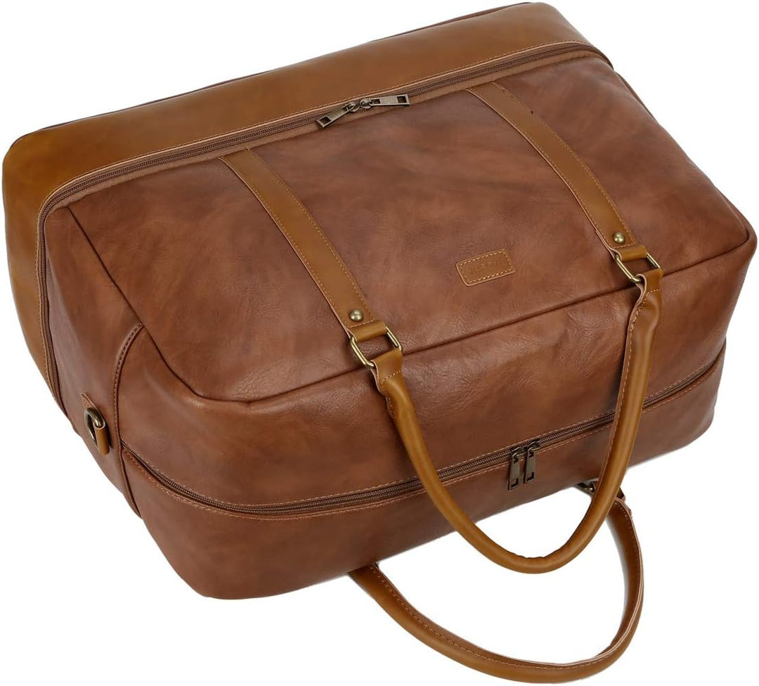 BAOSHA Gross PU Leder Reisetasche Handgepäck Travel Duffel Carry On Bag Weekender Tasche mit Schuhfa