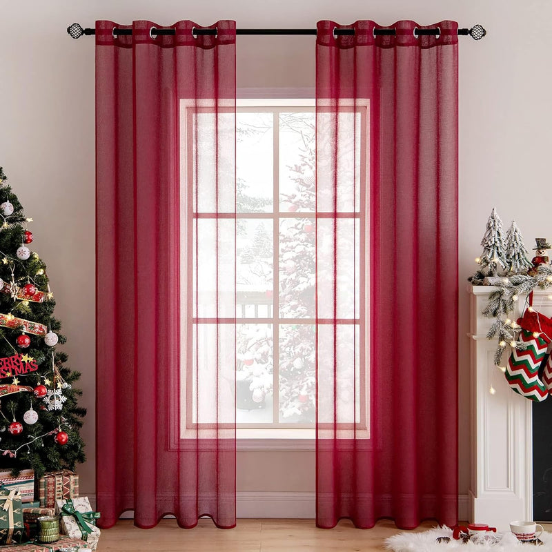 MIULEE Sheer Voile Vorhang Weihnachtsdeko mit Ösen Transparente Optik Gardine Ösenvorhang Ösenschal