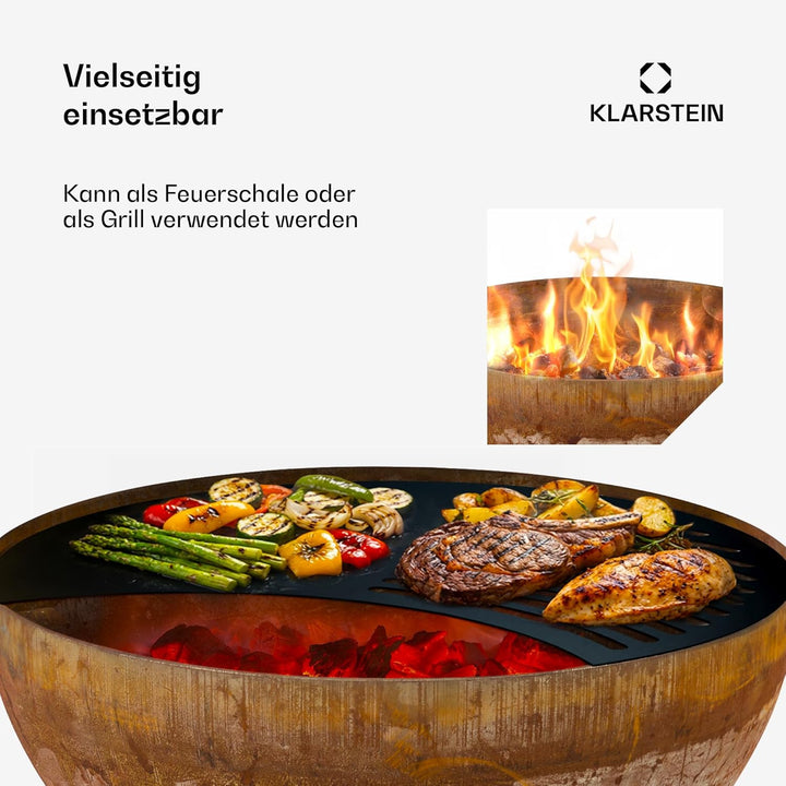 blumfeldt Savage Feuerschale mit Grill, Ø Feuerschale: 60,5 cm, Wasser- und frostfest, Brennstoff: F