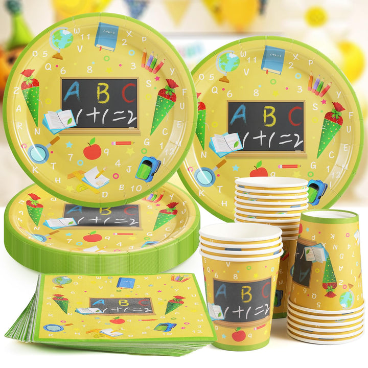 60 Teile Schulanfang Servietten Set,20 Personen Einschulung Deko Zubehör mit bunten ABC Zuckertüte 1