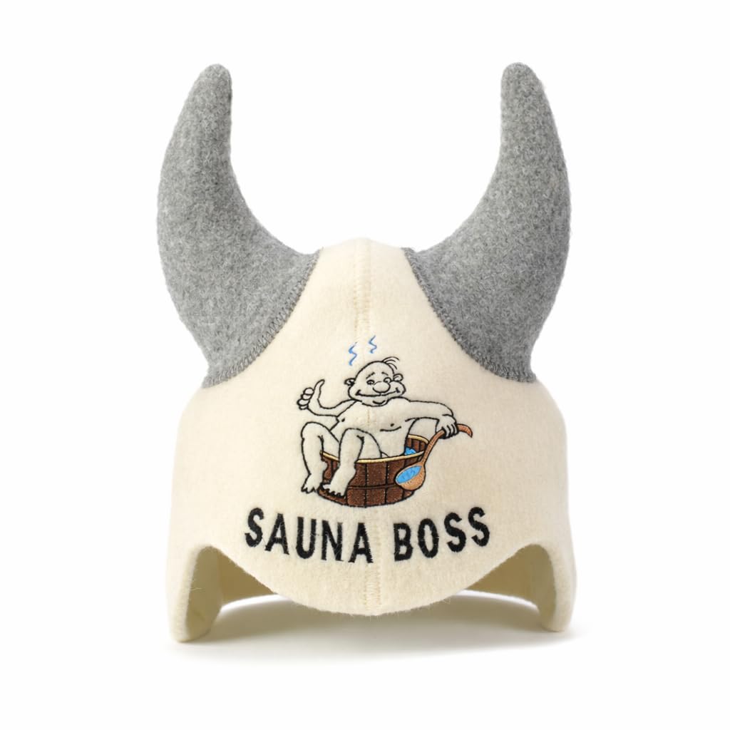 Natural Textile Saunahut 'Sauna Boss Devil' White - 100% organische Wollfilzmützen - Schützen Sie Ih