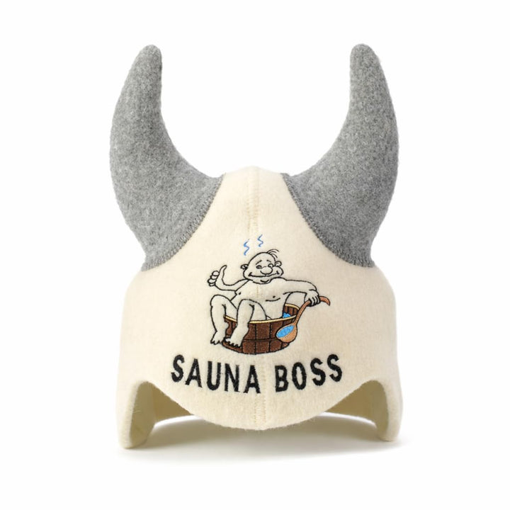 Natural Textile Saunahut 'Sauna Boss Devil' White - 100% organische Wollfilzmützen - Schützen Sie Ih