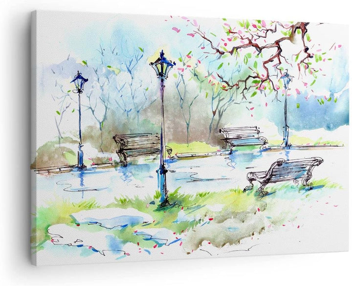 Bilder auf Leinwand Path urban Park Landschaft Leinwandbild 70x50cm Wandbilder Dekoration Wohnzimmer