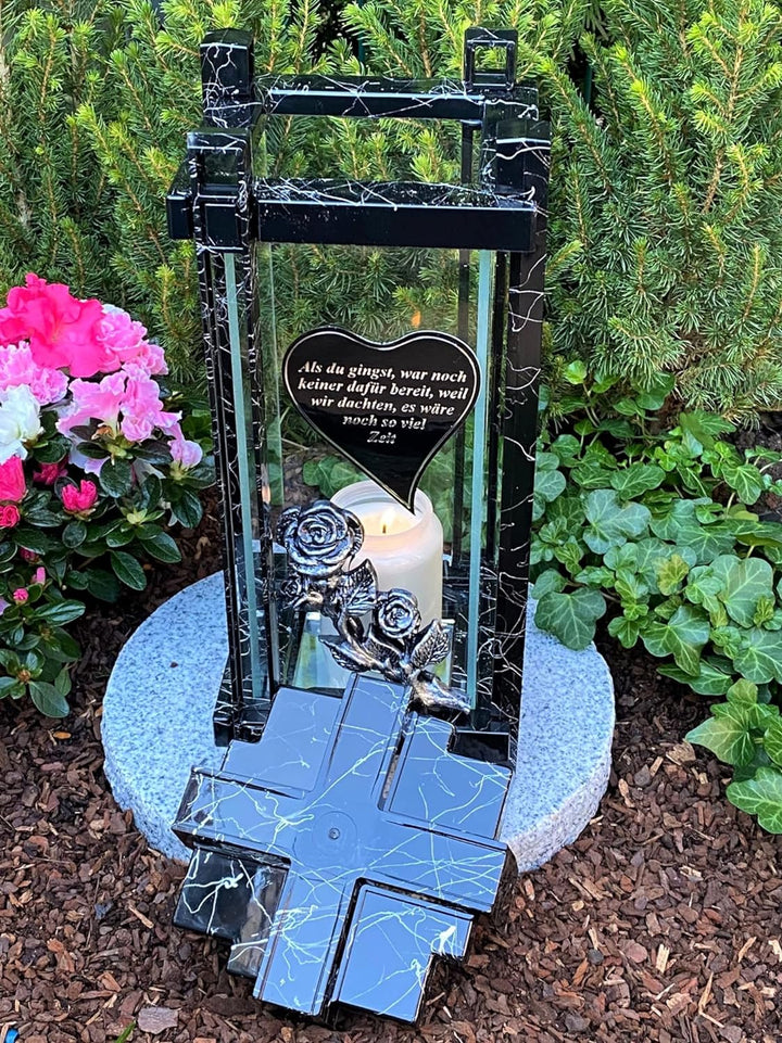 Garten Paradies Handmade Grablampe Laterne Grablicht 33 cm H. mit Beschriftung Grablicht Kerze Grabk