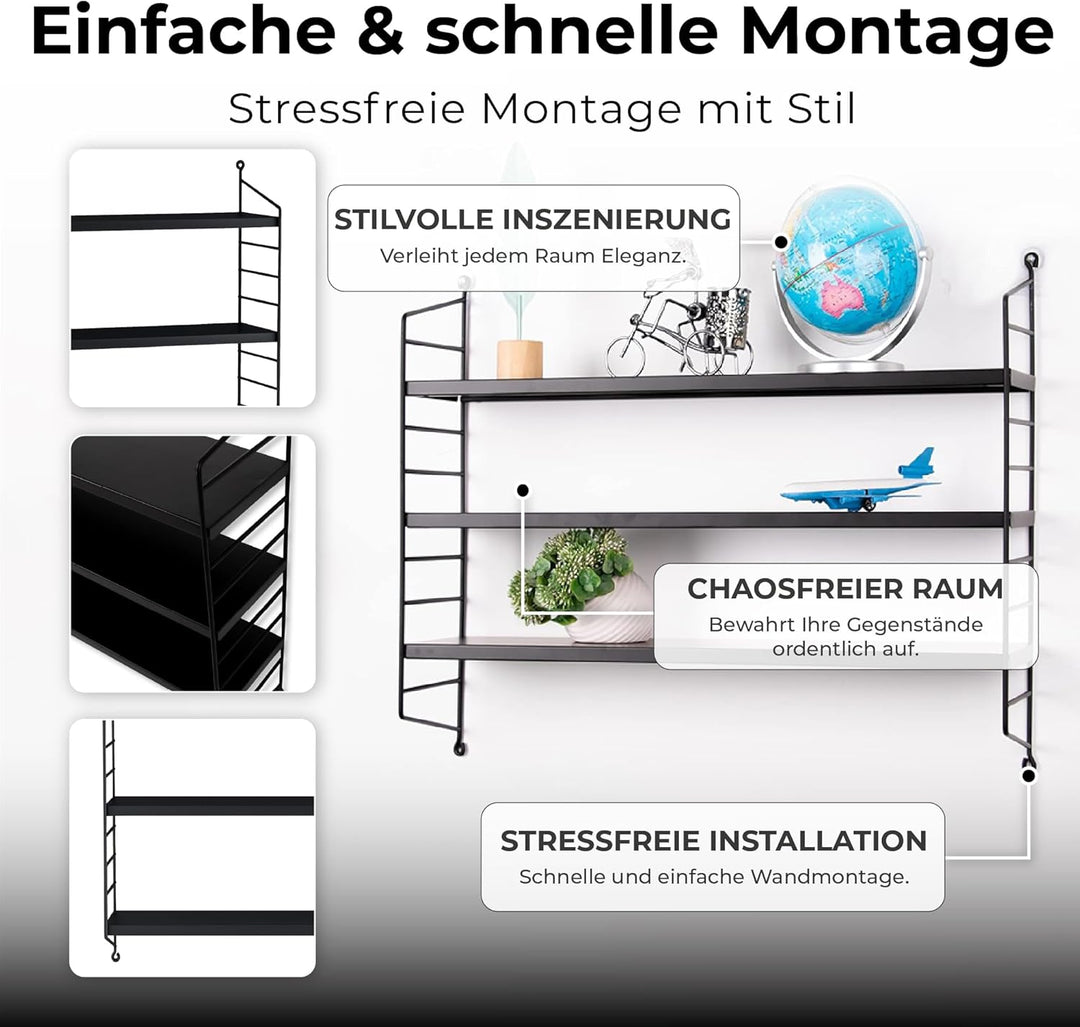 [en.casa] Modulares Wandregal Strängnäs Metallregal Schwarz Hängeregal mit 3 Regalböden Badregal Küc