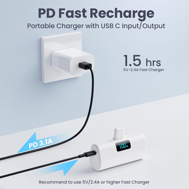 Mini Powerbank 5200mAh für iPhone, Klein Power Bank 20W PD 4.0A Schnellladefunktion Externer Akku, C