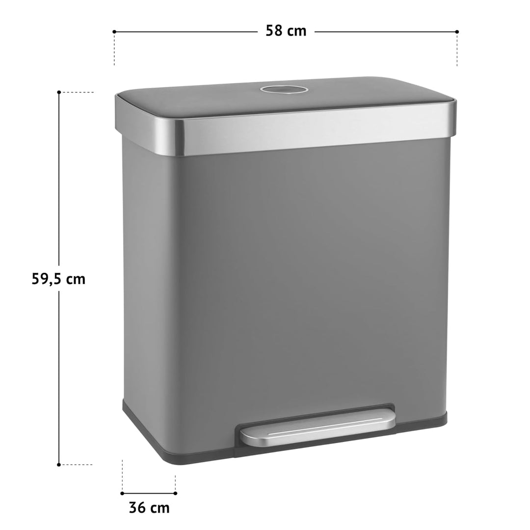 SVITA LT2X30 Mülleimer 60 Liter Treteimer Tretmülleimer Abfalleimer 2 Fächer je 30 Liter freistehend