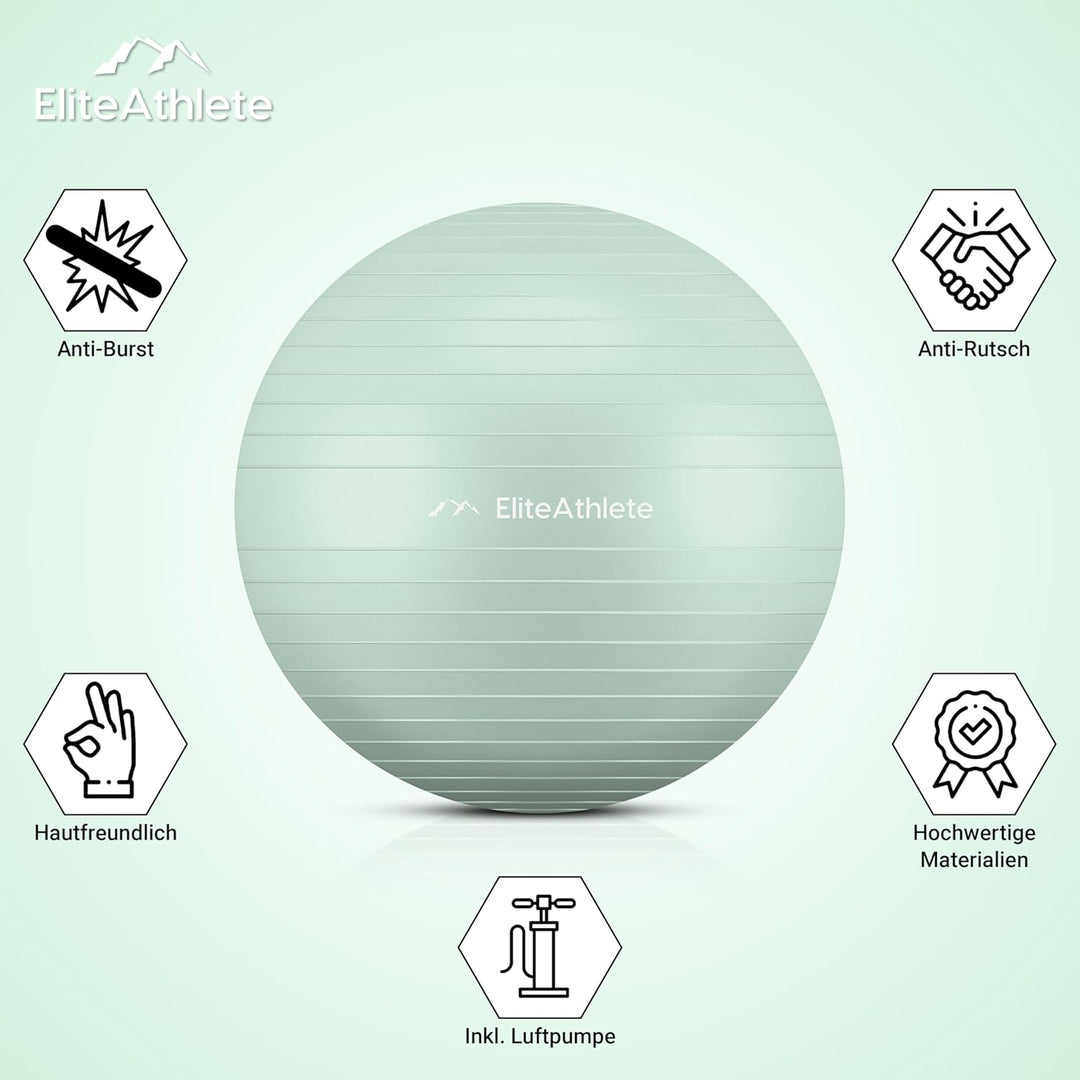 EliteAthlete Gymnastikball Sitzball Büro ergonomisch mit Anti Burst System - Fitness Pilates Schwang