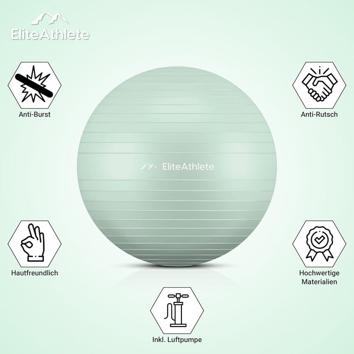 EliteAthlete Gymnastikball Sitzball Büro ergonomisch mit Anti Burst System - Fitness Pilates Schwang