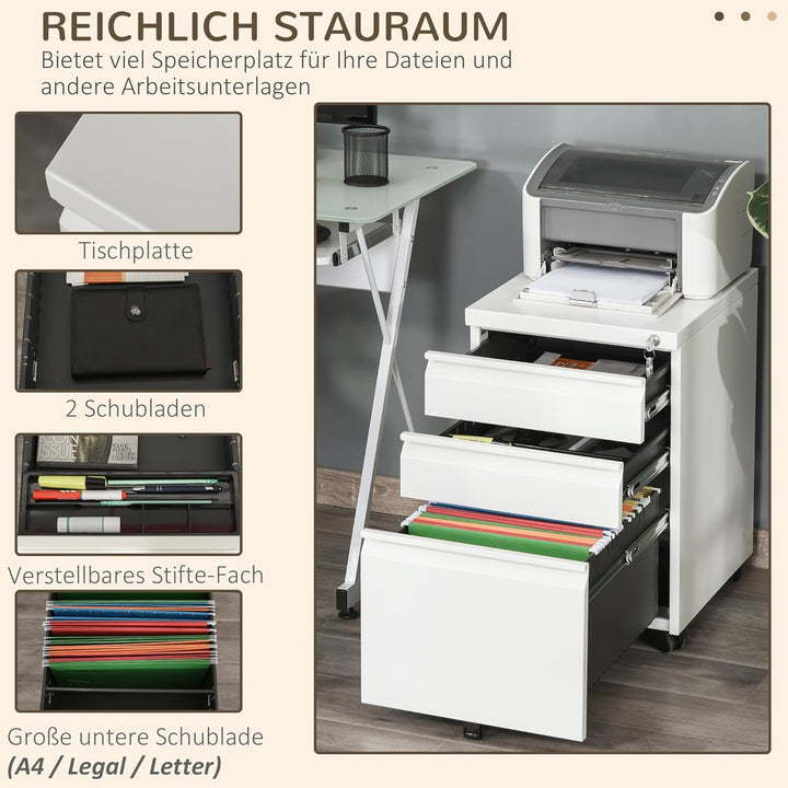 Vinsetto Rollcontainer mit 3 Schubladen Aktenschrank Büroschrank mit Rädern Bürocontainer mit konkav