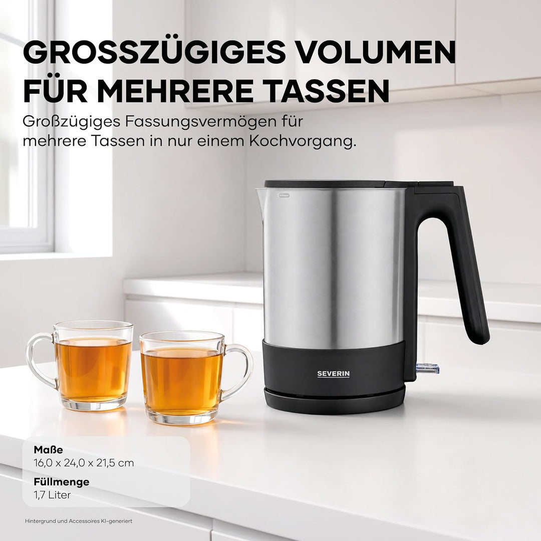 SEVERIN Wasserkocher, leistungsstarker und kompakter Edelstahl Wasserkocher in hochwertigem Design,