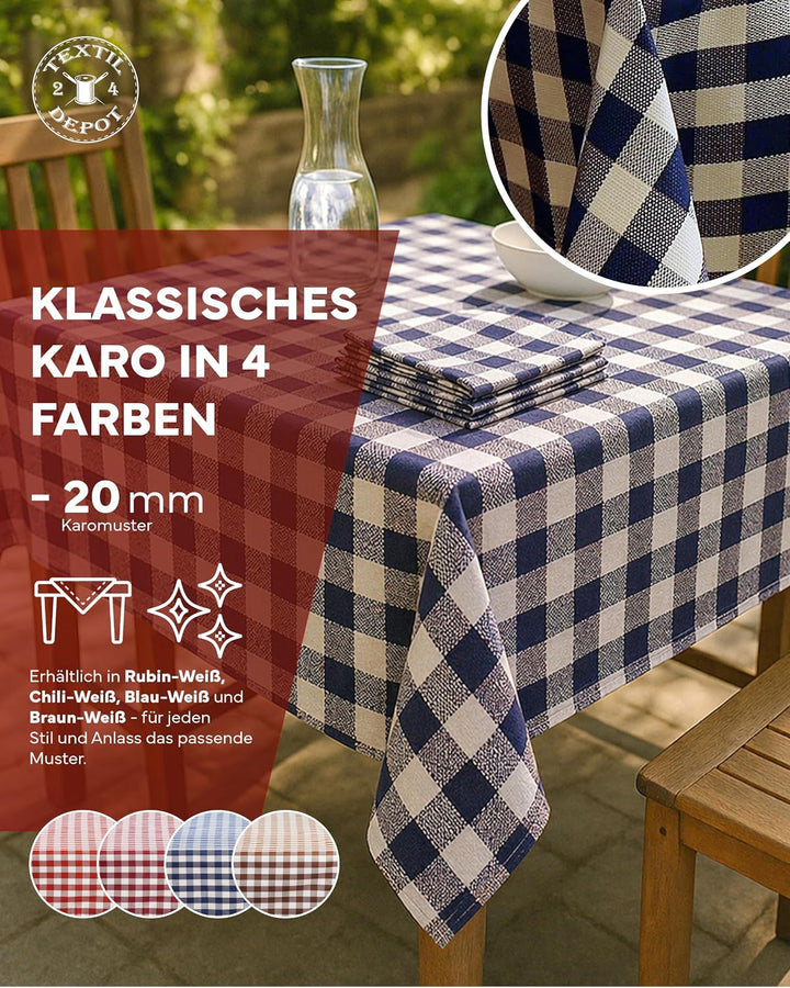 texpot Tischdecke 110 x 170 cm blau-weiss kariert aus Baumwolle 2 cm Karo
