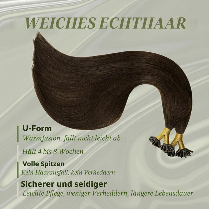 RUNATURE Extensions Echthaar Bondings Braun 30cm 50strähne Unsichtbare Bondings Extensions Echthaar