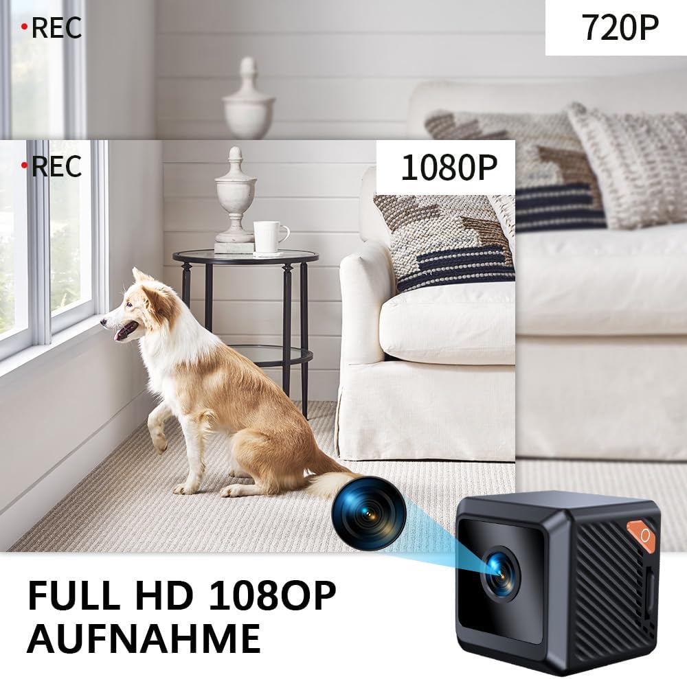 Mini Kamera 1080P – WLAN Überwachungskamera Innen mit Live-Übertragung per App, Bewegungserkennung,
