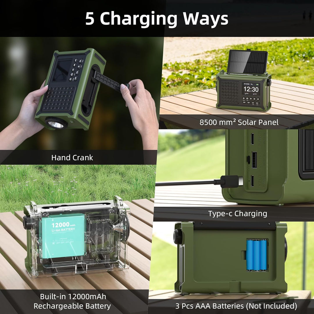Kurbelradio DAB/DAB+/UKW mit 12000mAh Akku, Notfallradio mit 8500mm² Solarpanel, Handkurbel Blackout