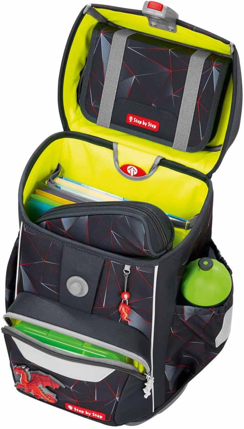 Step by Step Giant Schulranzen-Set „Dragon Drako“, 5-teilig, rot, ergonomischer Tornister mit Reflek