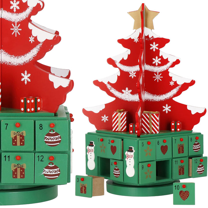 SPRINGOS Adventskalender zum Befüllen aus Holz Weihnachtsbaum mit 24 Schubladen