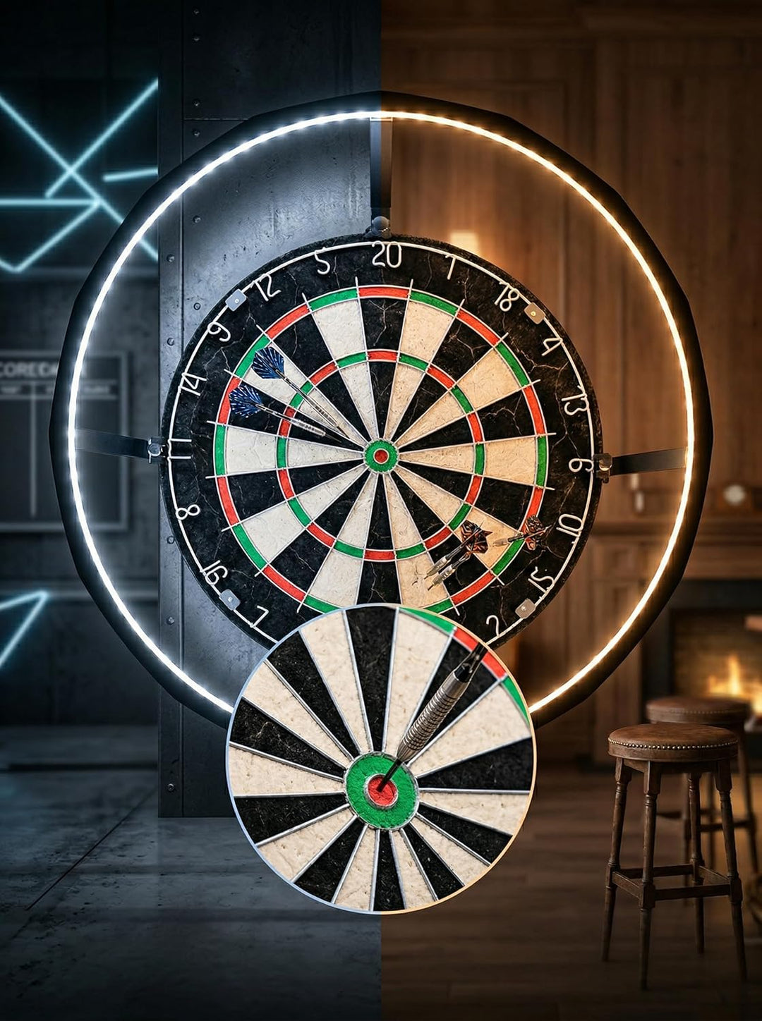 Dartscheibe Beleuchtung– Ultrahell 360° LED Lichtring für Sisal Dartboard – Schattenloser Runddesign