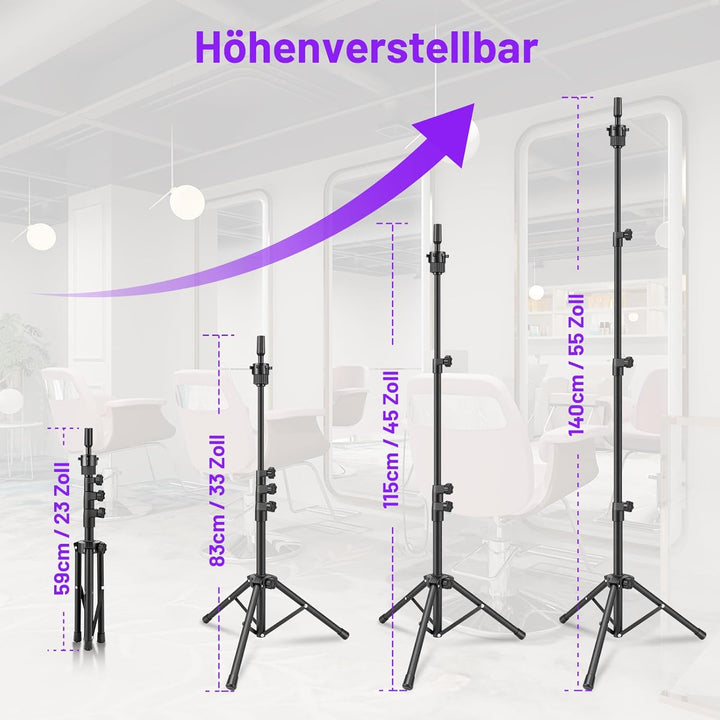 TwoWin 55 Zoll (140cm) Perückenständer, Frisierkopf Ständer, Verstellbar Schaufensterpuppen kopfstän