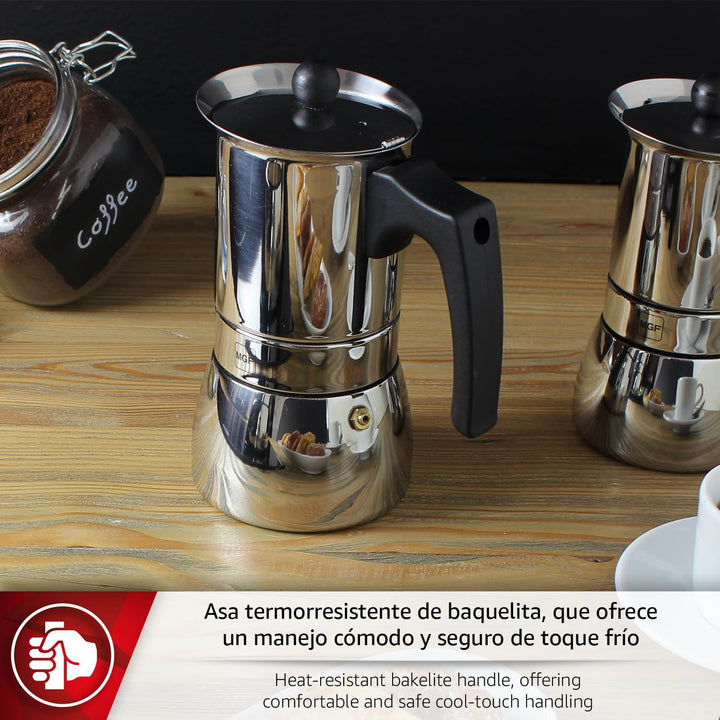 Magefesa Genova - Espressokocher für 10 Tassen, 500 ml, Edelstahl 18/10, Ergonomischer Griff, Energi