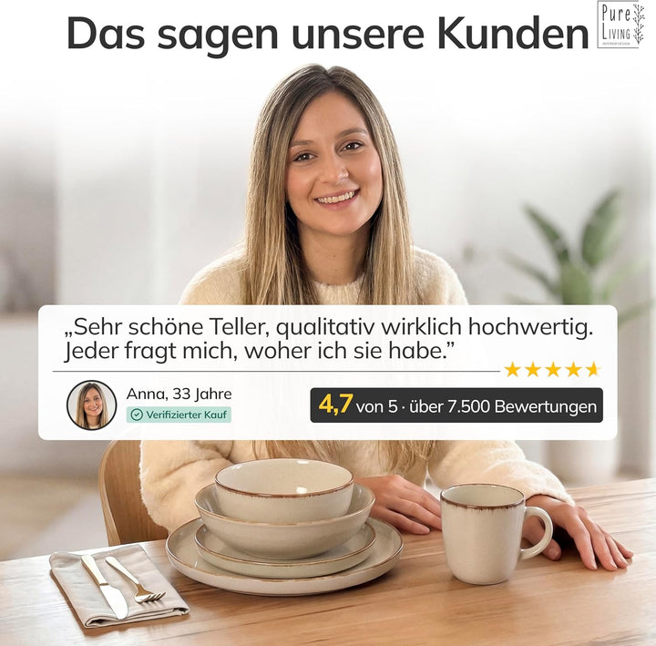Steingut Suppenteller 6 Pers. Rustic Hochwertiges Landhausstil TEST SEHR GUT Tiefe Teller Set - Krat