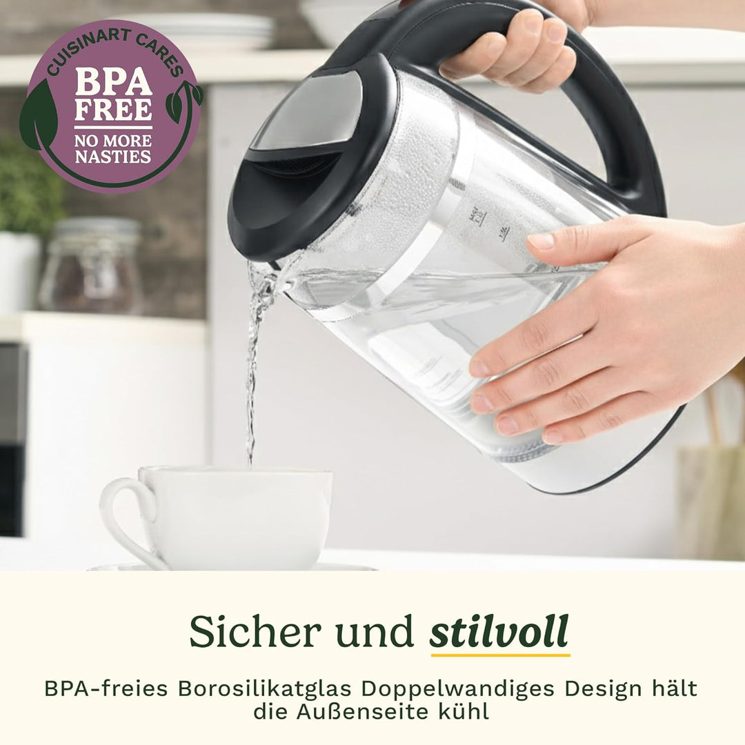 Cuisinart 1,7L Glas-Wasserkocher mit variabler Temperaturregelung | 3KW Schnellkochfunktion | Cool-T