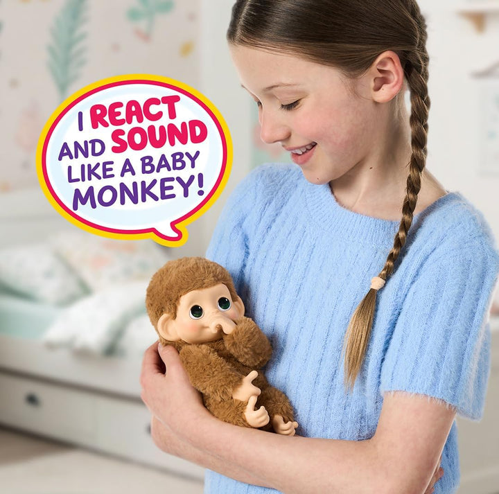 Little Live Pets Baby Monkey Minis – interaktiver Plüschaffe Pepi Peach mit über 20 realistischen Ge