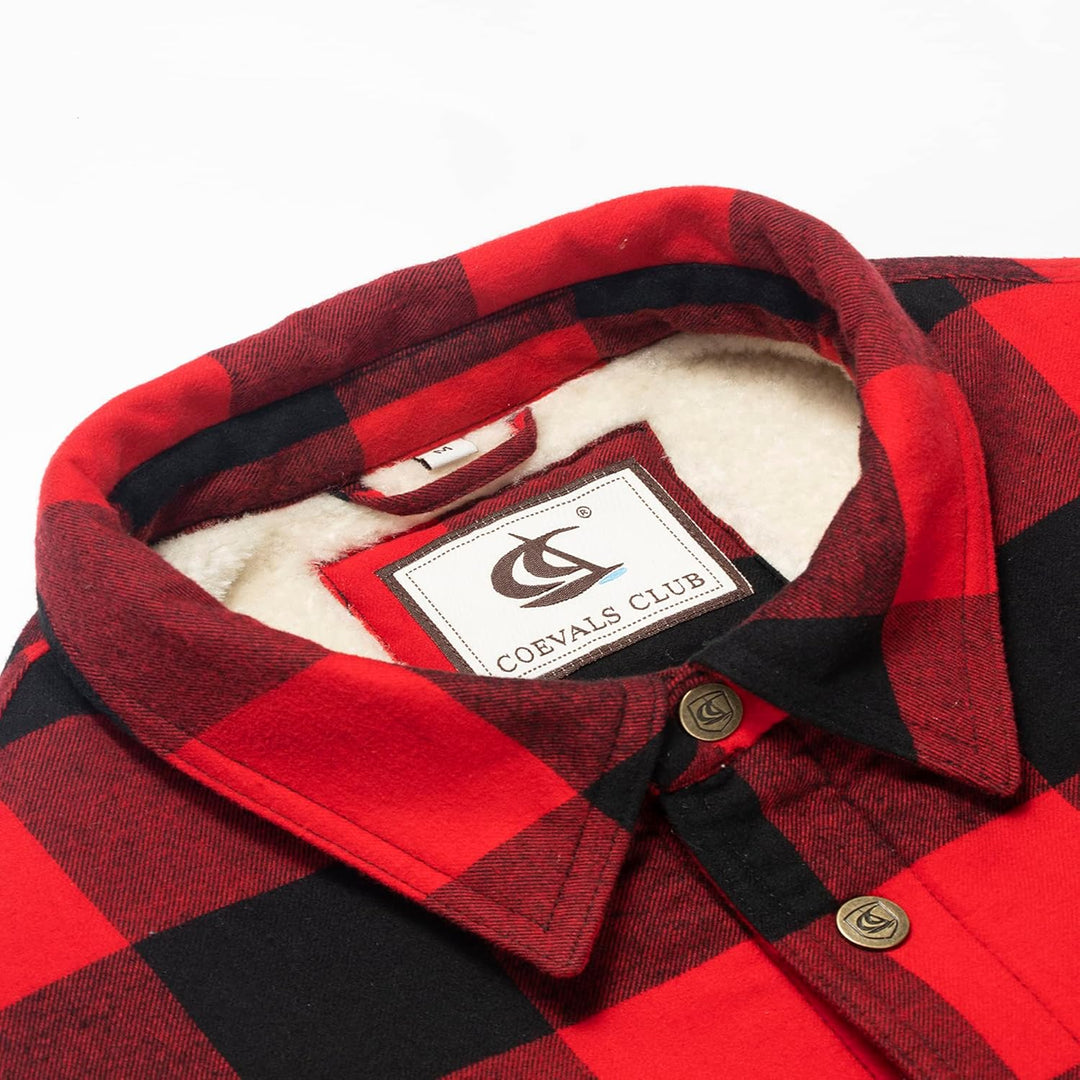 Coevals Club Herren Flanell Jacke Hemd Sherpa Holzfällerhemd Flanellhemd Langarm Kariertes Druckknöp