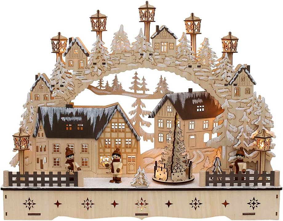 Dekohelden24 LED Holz Schwibbogen mit bewegtem Weihnachtsbaum, Motiv: Laternenkinder, L/B/H ca. 45 x