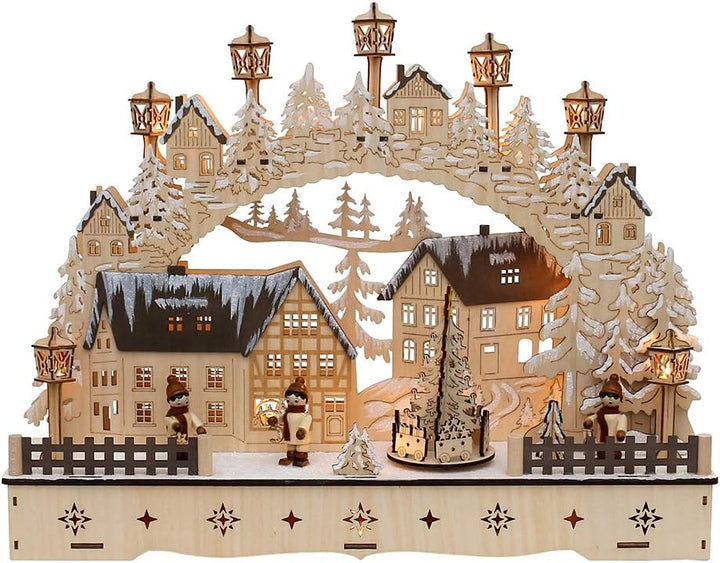 Dekohelden24 LED Holz Schwibbogen mit bewegtem Weihnachtsbaum, Motiv: Laternenkinder, L/B/H ca. 45 x