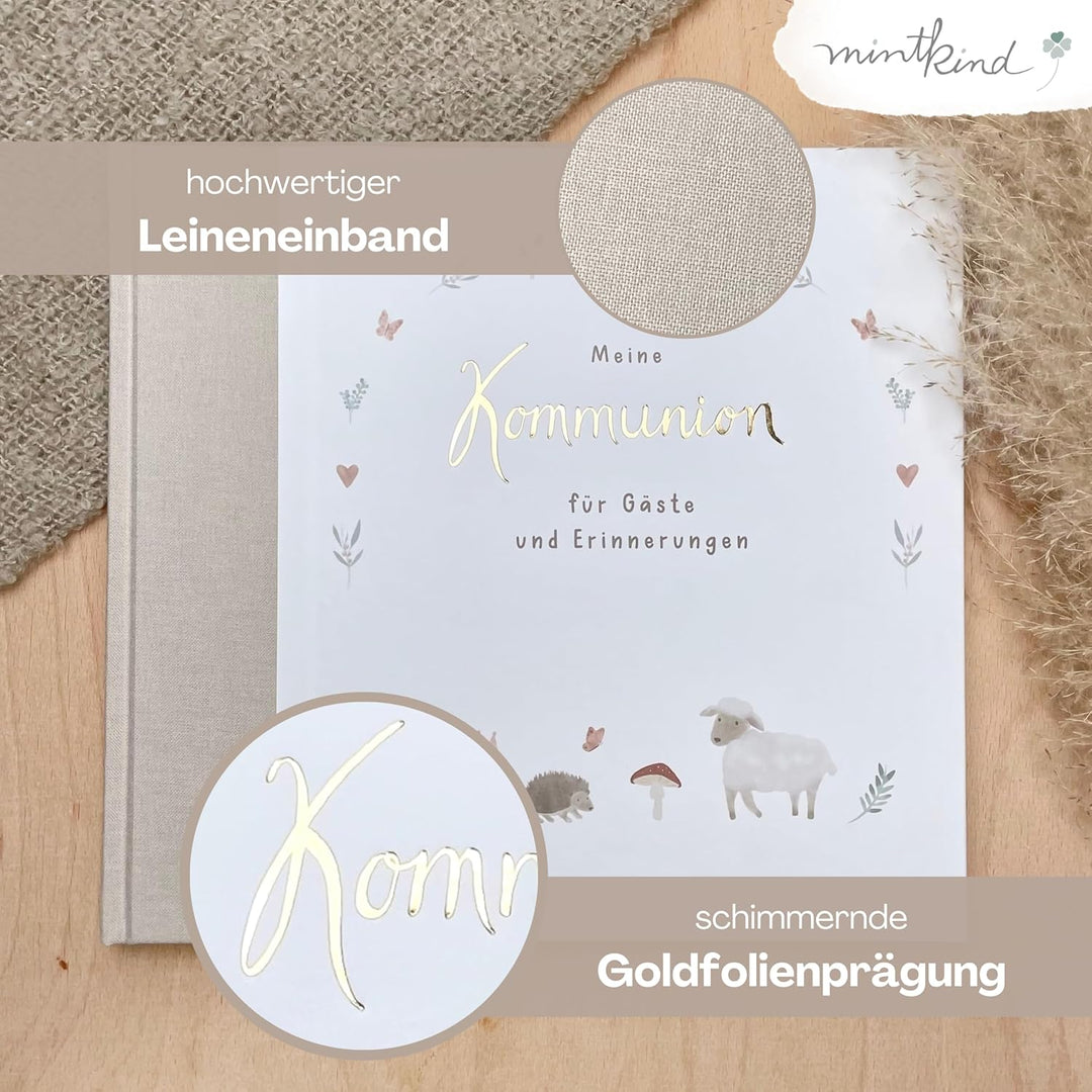 mintkind® Gästebuch Meine Kommunion Wald I Kommunion Geschenk personalisiert I Buch zur Kommunion Er