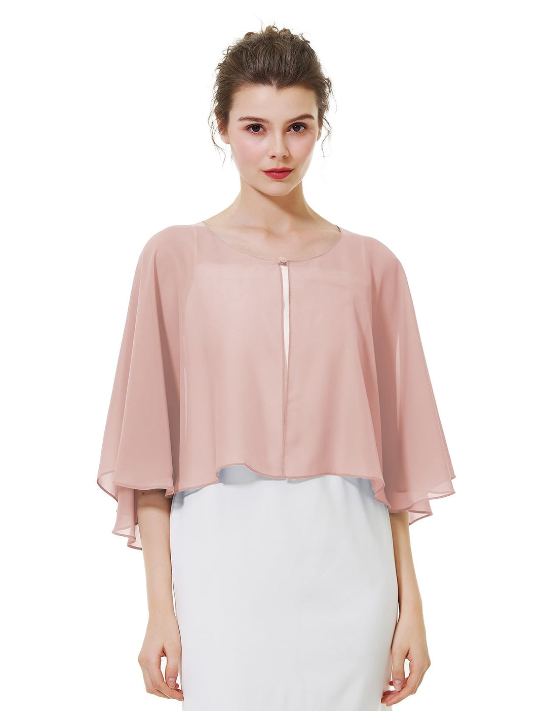 BEAUTELICATE Chiffon Stola Damen Festlich Chiffon Schal Cape Schultertuch mit Satinbesatz Ärmellos B