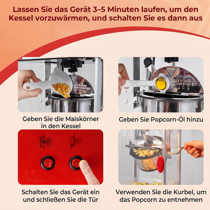 COSTWAY Retro Popcornmaschine, Popcorn maschine mit Warmhaltelicht & Edelstahlkessel & integriertes