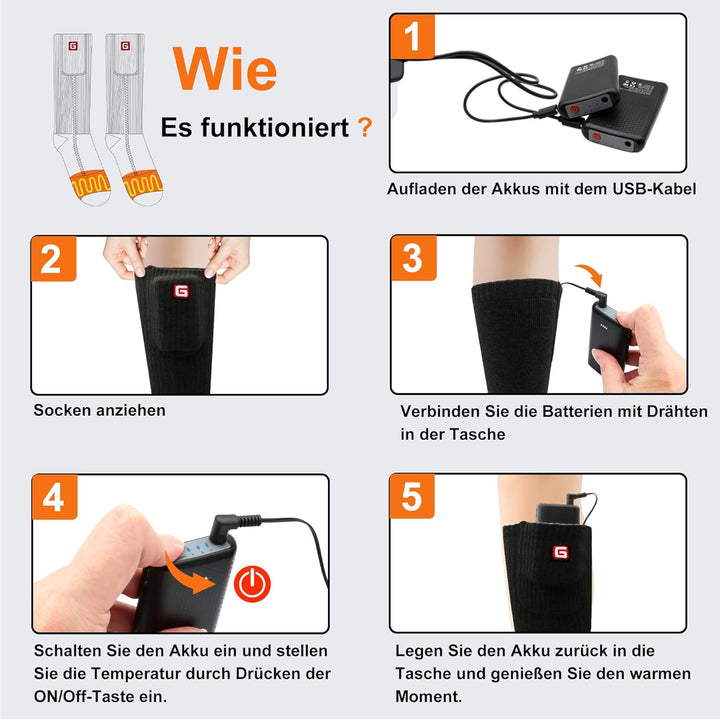 Svpro Beheizte Socken Herren Damen 4000mAh Batterie Beheizbare Socken Wiederaufladbare Elektrische S