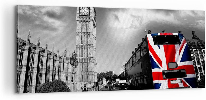 Panorama Bilder auf Leinwand 100x40cm Leinwandbild Bus London Big Ben Gebäude Gross Wanddeko Bild Sc