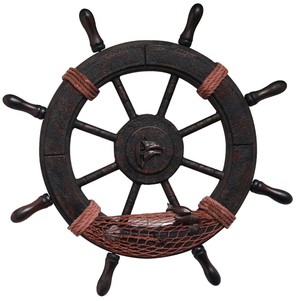 BESPORTBLE Holz Schiff Steuerrad Schiffsruder Nautical Wanddeko Vintage Türschild Mediterrane Anhäng