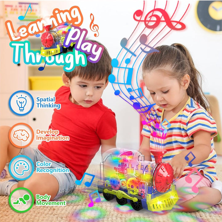 Leuchtendes Zugspielzeug für Kleinkinder: Transparentes Zahnradspielzeug für Kinder mit coolen Licht