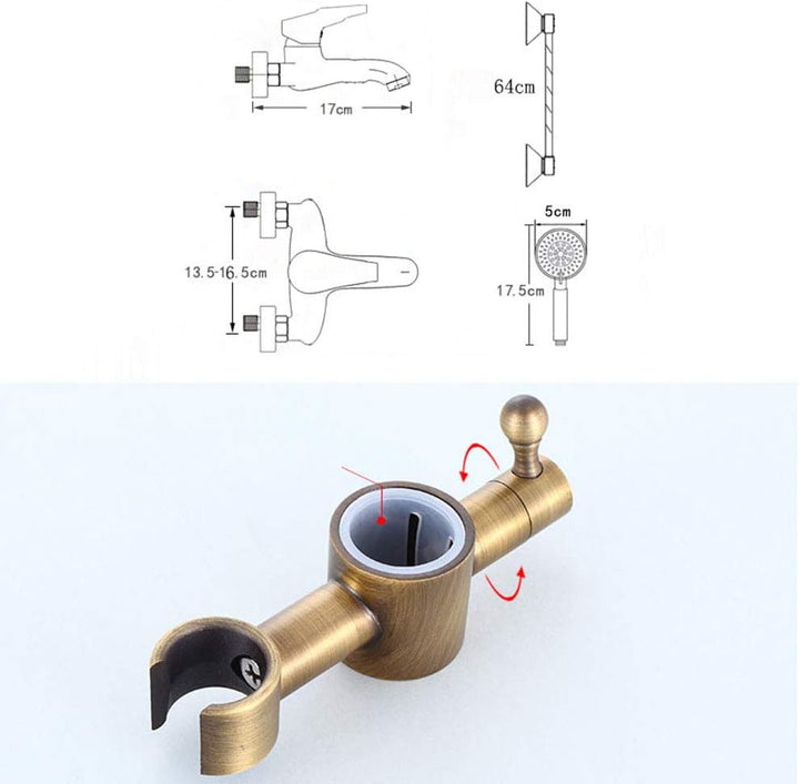 HomeLava Duscharmatur Wandmontage Einhand mit Handbrause in Antik Messing Mit Duschstange, Mit Dusch