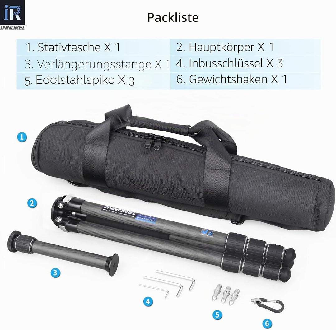 INNOREL KT254C Kohlefaser-Stativ für DSLR-Kamera, sehr professionell, tragbar, strapazierfähig, komp