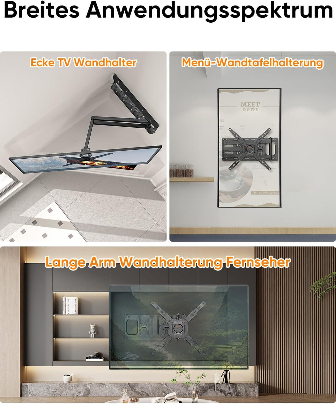 TV Wandhalterung mit 655mm Langem Arm für 13-50 Zoll Fernseher oder Monitor, 180° Drehung Fernsehhal