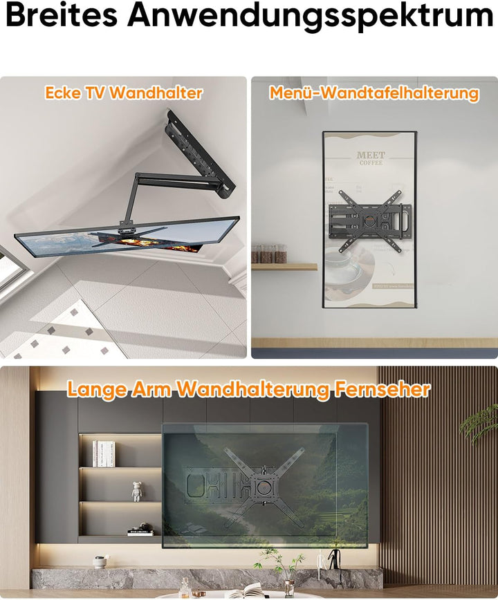 TV Wandhalterung mit 655mm Langem Arm für 13-50 Zoll Fernseher oder Monitor, 180° Drehung Fernsehhal