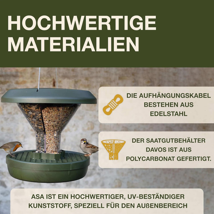 SWISSINNO Vogel-Futtersilo Davos SMART Birds. Füttern Sie Vögel - Nicht Nagetiere! Robust + Zuverläs